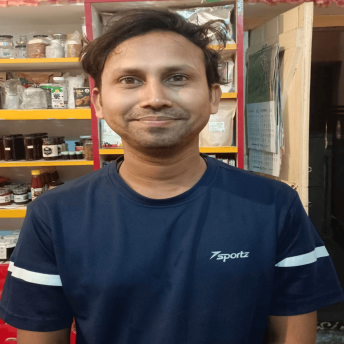 <center><b><div style="color:darkblue;font-size:20px;">Sarat Naskar</div></b></center> <br>
<center><div style="color:skyblue;font-size:15px;">Store Executive</div></center>
<br>
<center><div style="color:grey;font-size:15px;">Takes care of Packaging, Labelling and Home Delivery of supplies.</div></center>